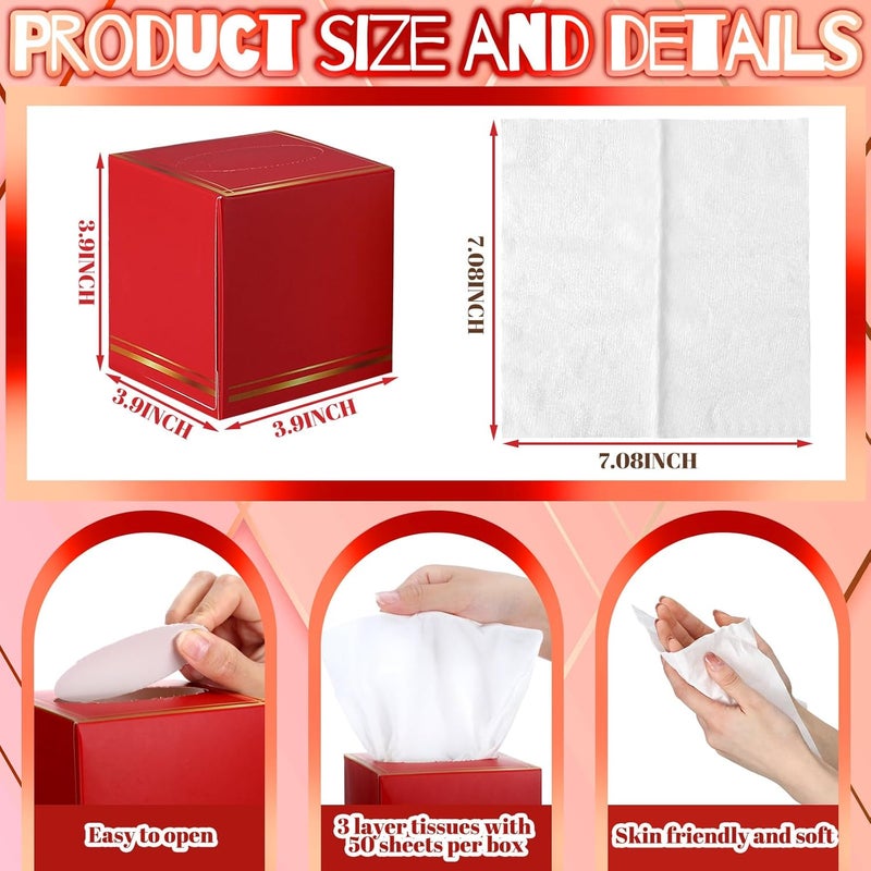 Fourluoo 12 Pack Facial Tissues Cube Boxes Face Box 600 Sheets 3 Ply Soft Paper Square Tissues Bulk for Car Pocket Toilet Household Bedroom Family(Red Green Gold) - Image 3